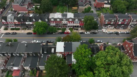 truck shot of townhomes on suburban city blocks