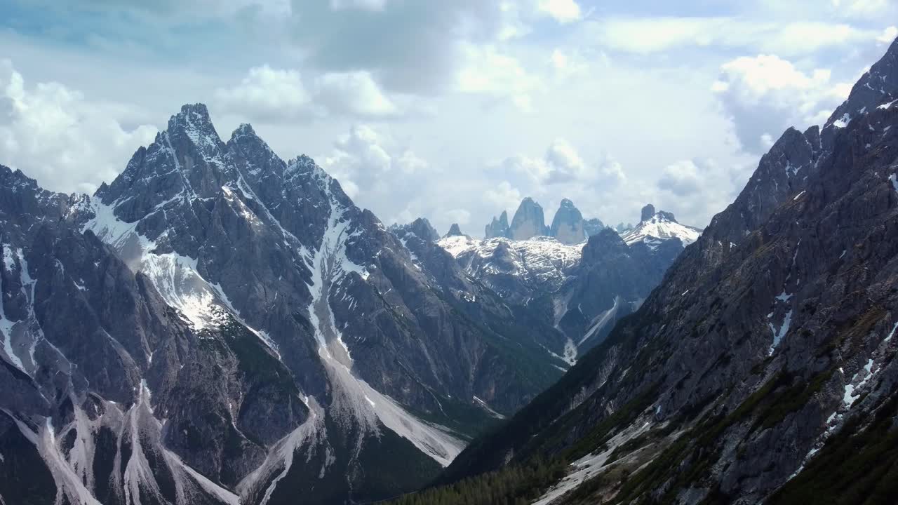 Aerial view of Dolomite mountains, the Alps, Italy