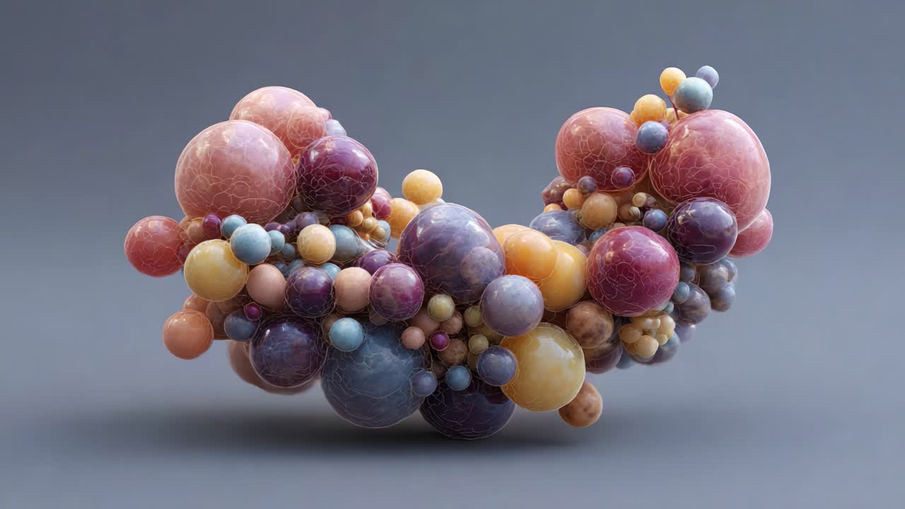 A Stunning Display of Colorful Spheres Merging Together in a Unique Form, Creating an Intriguing Abstract Composition of Shapes and Textures That Captivates the Viewer
