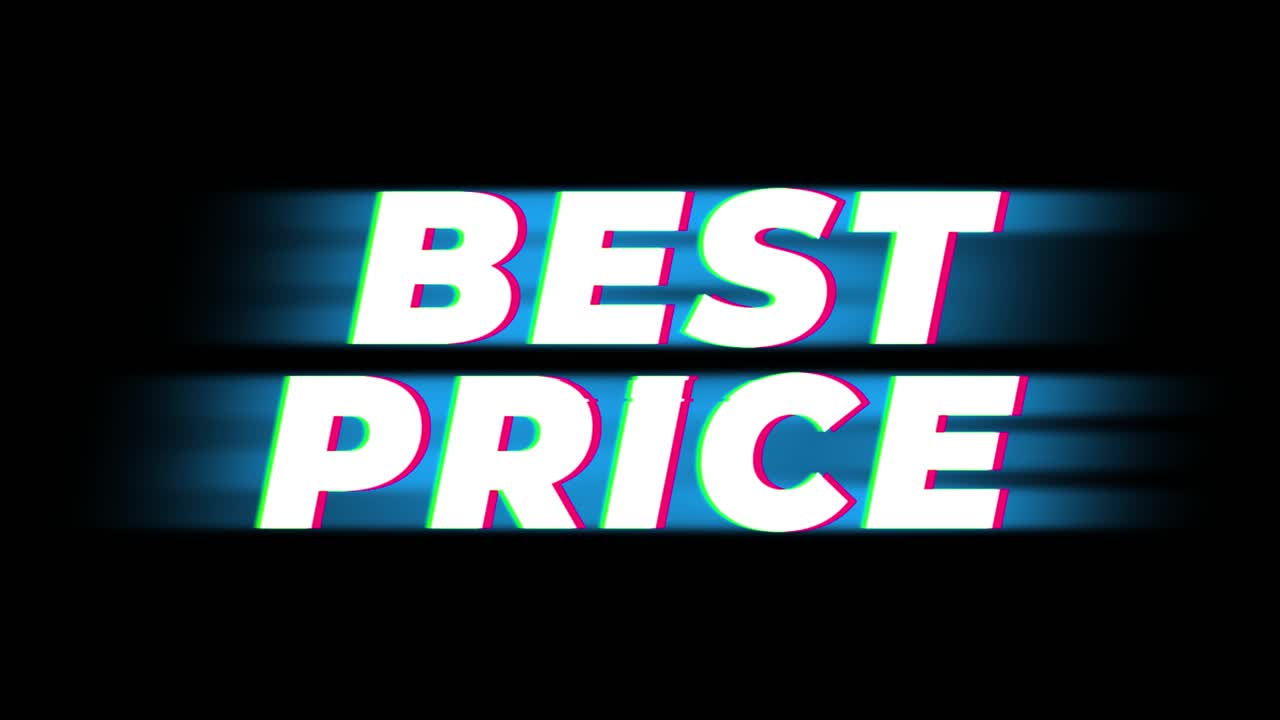 Best price text glitch effect promotion advertisement loop background price tag sale discounts deals