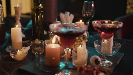 close-up view of halloween table setting