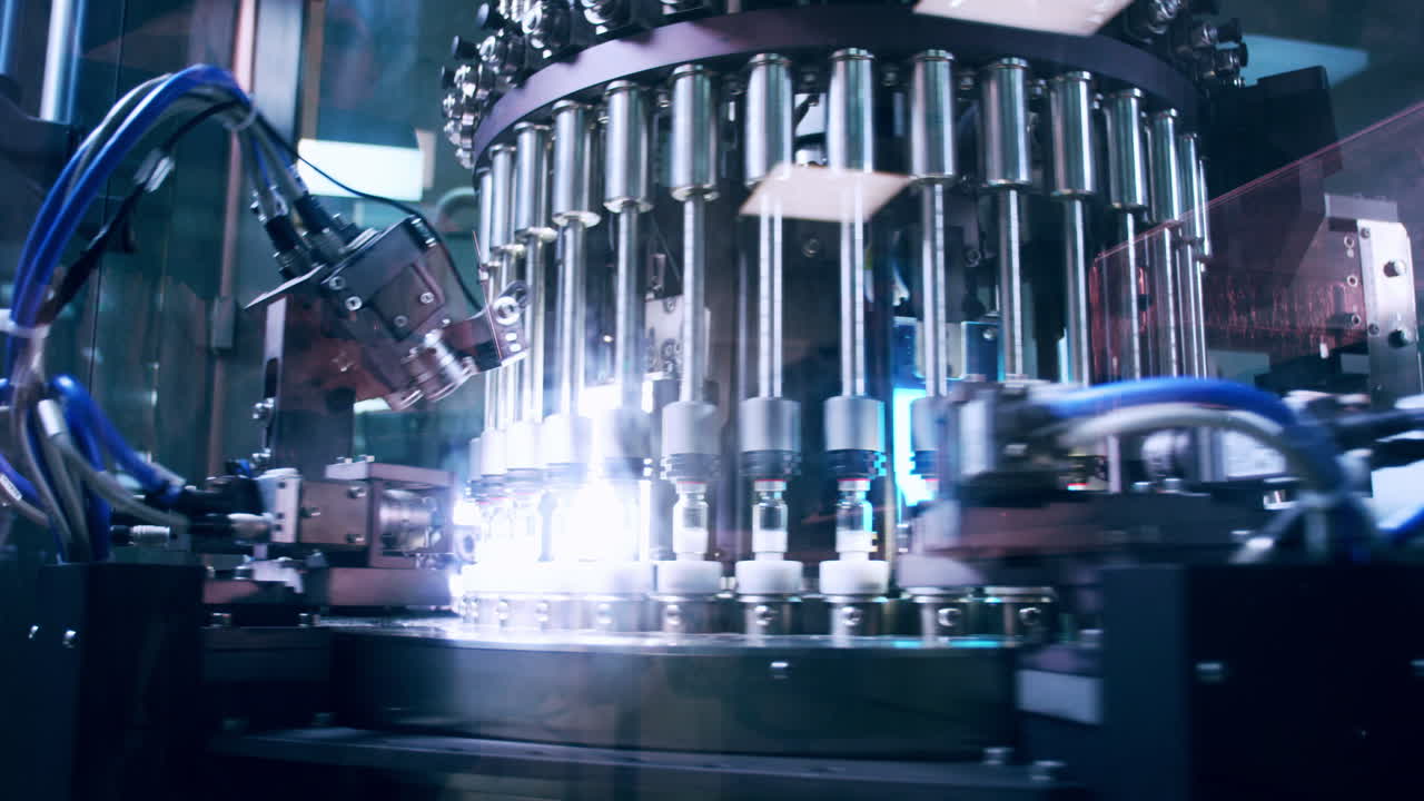 Pharmaceutical manufacturing line at factory. Pharmaceutical quality control