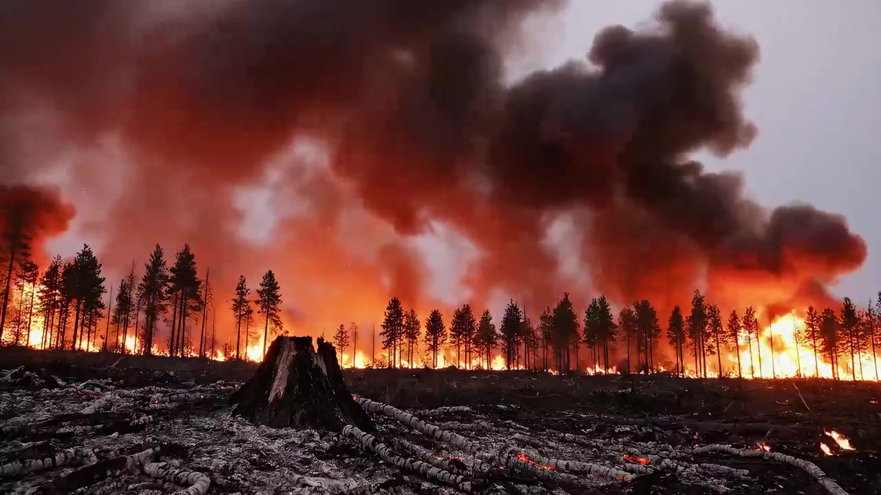 Intenso incendio boschivo che divampa tra i pini