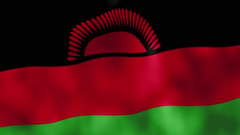 Malawi-Animationsflagge,-3D-Rendering-Schwarz-Rot-Grün-Wehender-Wind-Südöstliches-Afrika