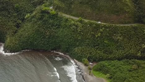 無人機飛往哈納海灘邊的空中道路 山林