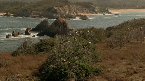 Scenic-Landscape-Of-Island-In-Faro-de-Bucerias,-Michoacan,-Mexico---drone-shot