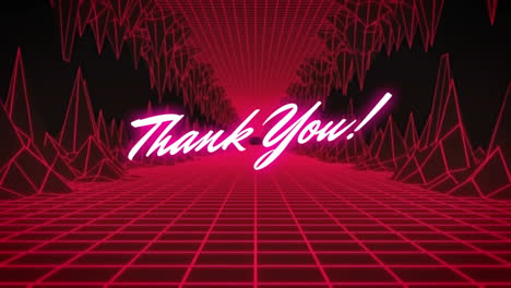 thank you! text animation over red retro grid and waveform background