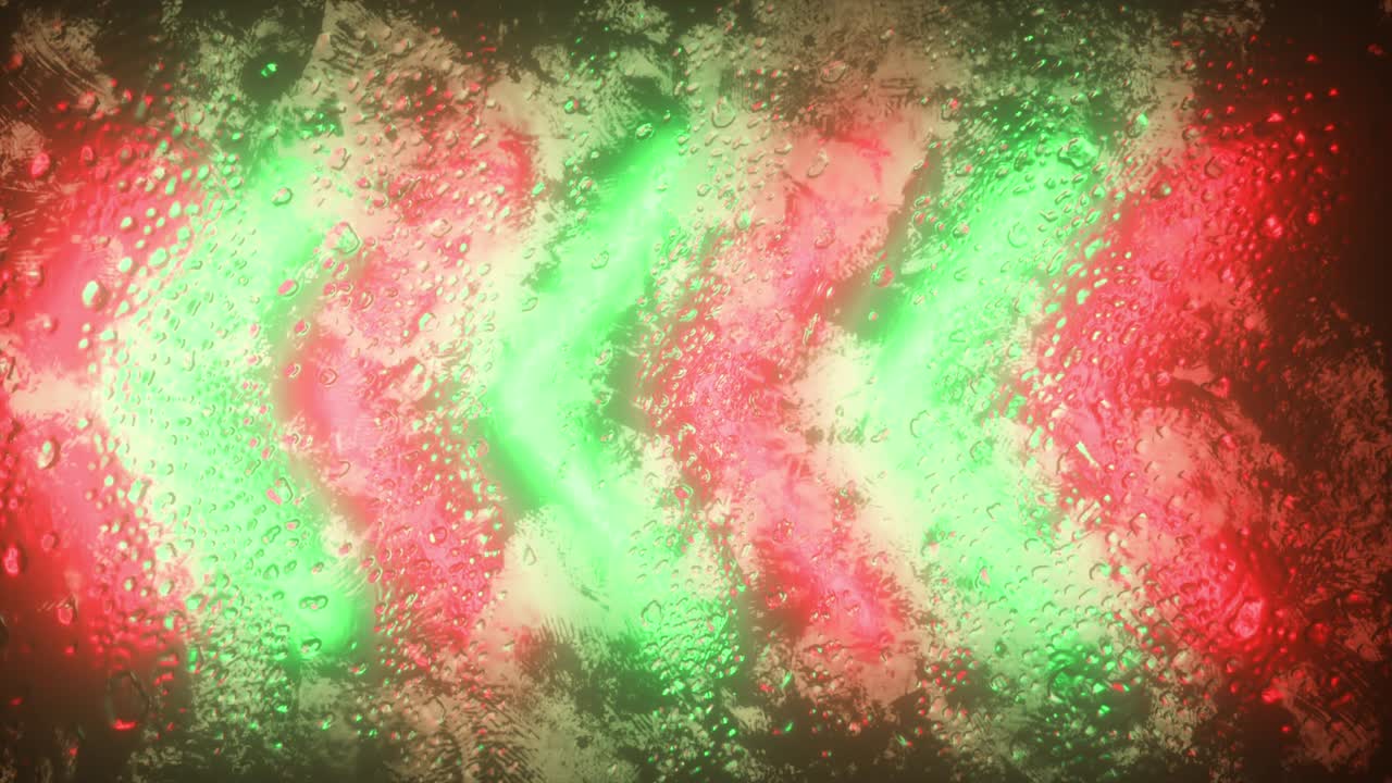 flechas de neón brillantes parpadean a través de una ventana empañada. gota de agua en la ventana. bucle sin costuras 3d render