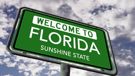 welcome to florida, usa road sign, sunshine state nickname, realistic animation