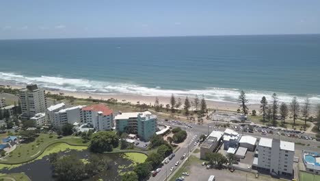 aerial circle drone view over sunshine coast and ocean water, australia