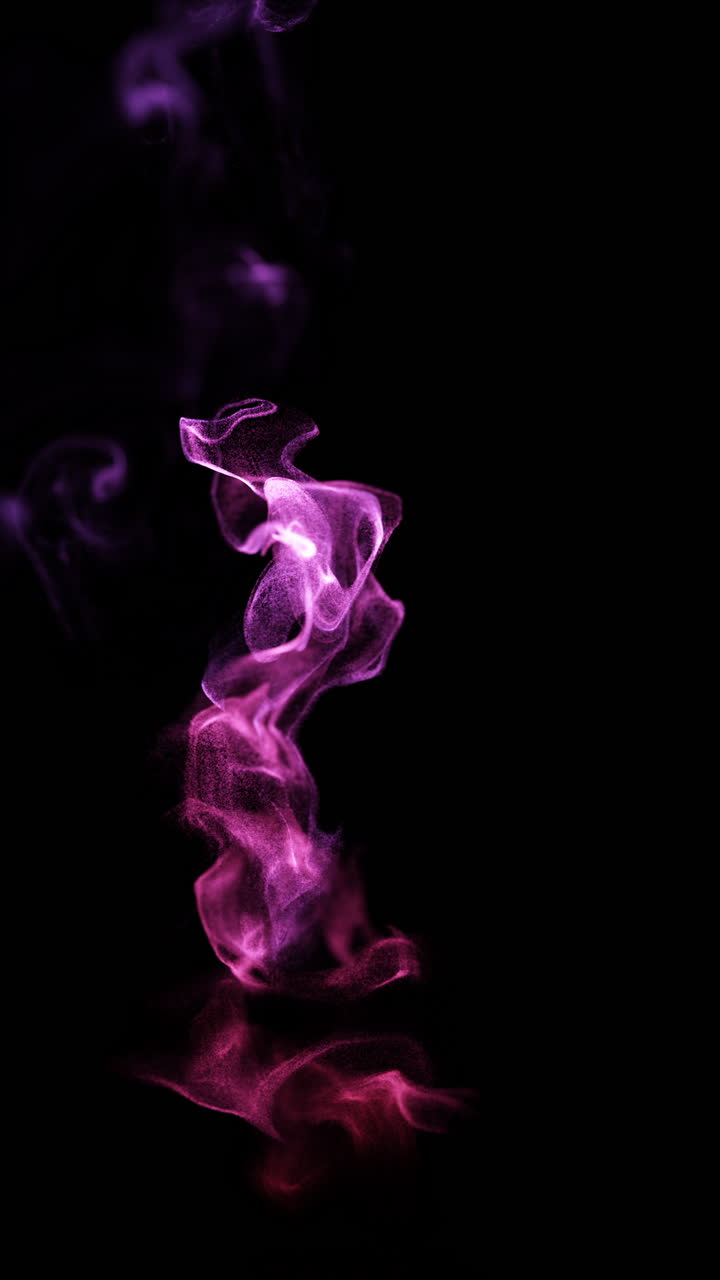 Vortici astratti di particelle viola e rosa su sfondo nero