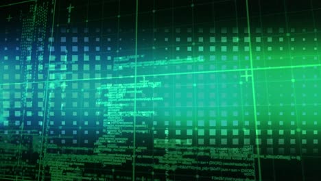 animación del procesamiento de datos sobre fondo azul y verde