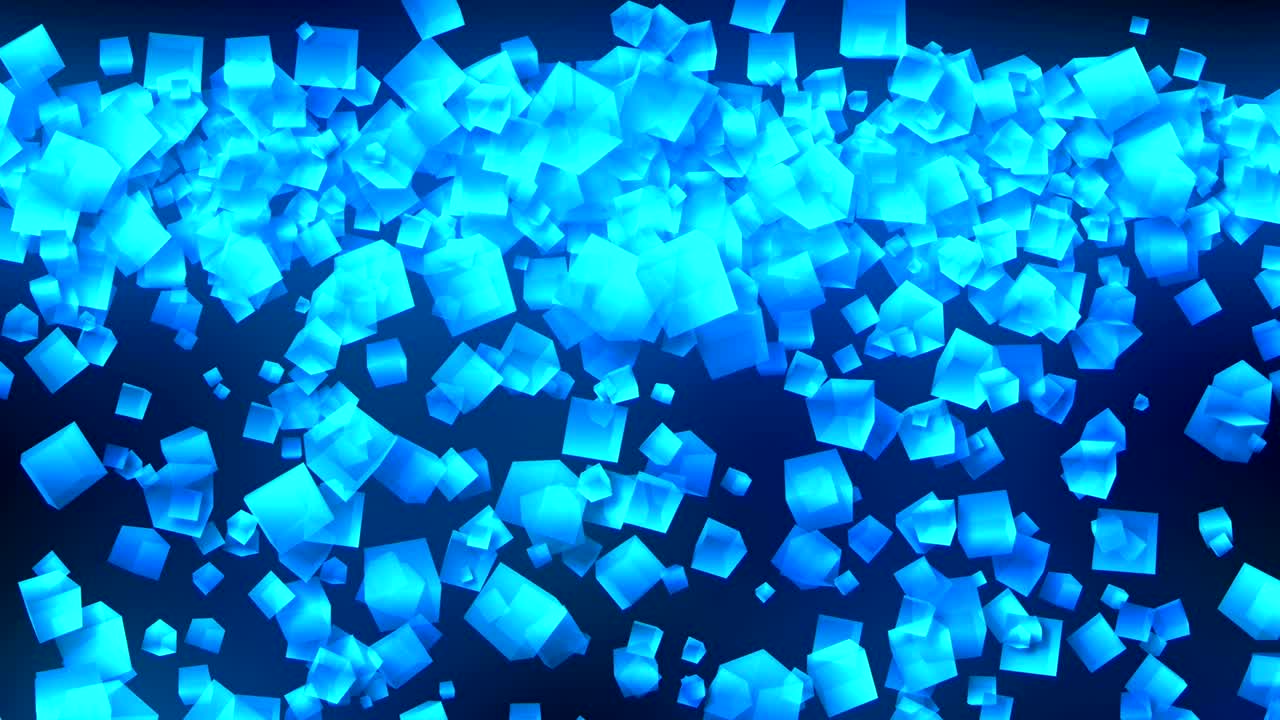 red de negocios global, cubos azules sobre fondo negro, animación de brillo en bucle,