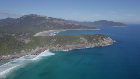 Scenic-Headlands-And-Seascape-In-Wilsons-Promontory-National-Park,-Victoria,-Australia---aerial-drone-shot