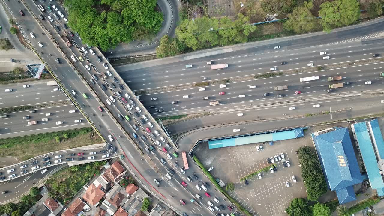 Aerial View of a Busy City Highway Intersection