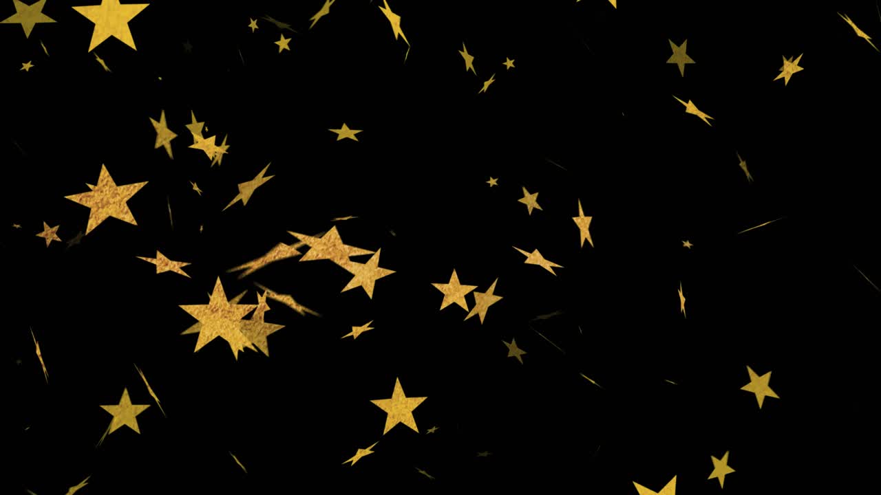 Frame start creating swirling golden stars and silver flakes over void visualizing cosmic starfield