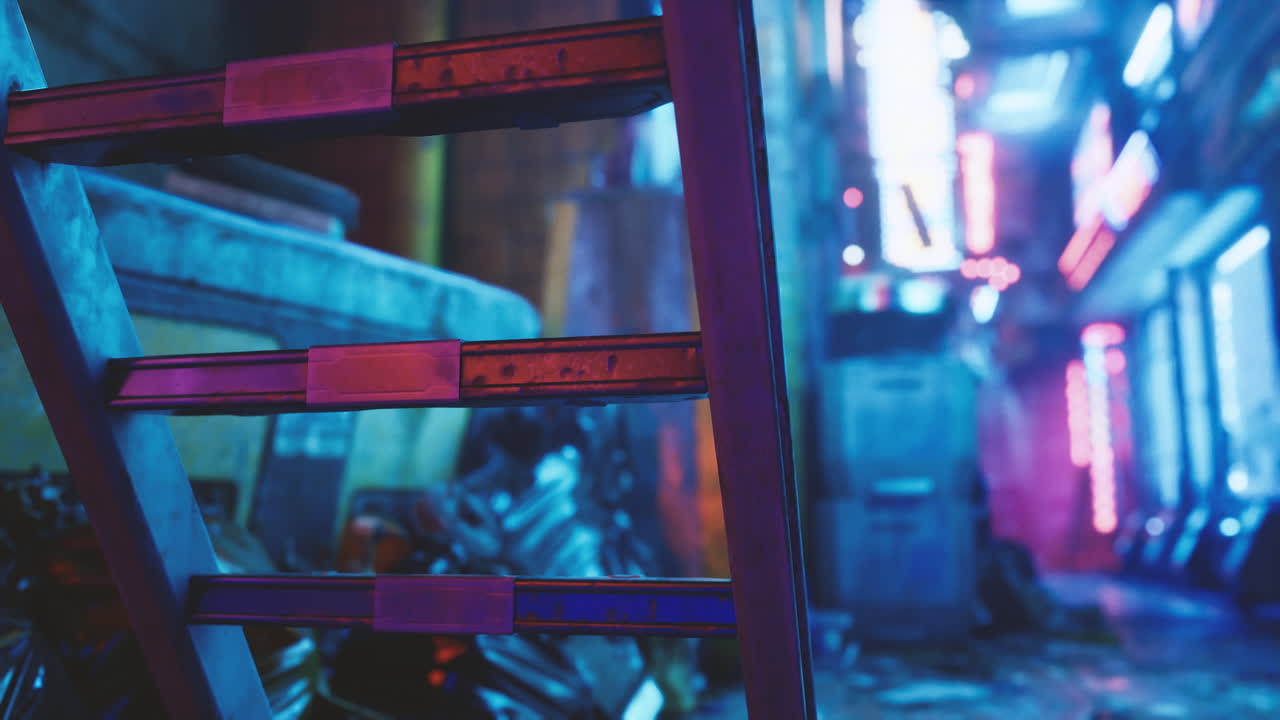 네온 조명이 있는 사이버 크 골목