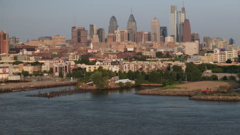 aerial view of downtown philadelphia on a summer morning