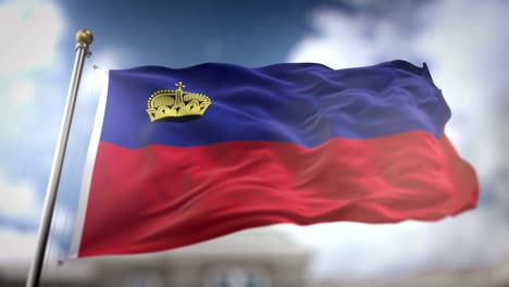 la bandera de liechtenstein ondeando en cámara lenta 3d con fondo de cielo azul - bucle sin costuras 4k