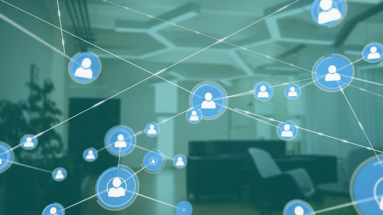 네트워크 연결 및 데이터 처리 애니메이션 오피스 배경