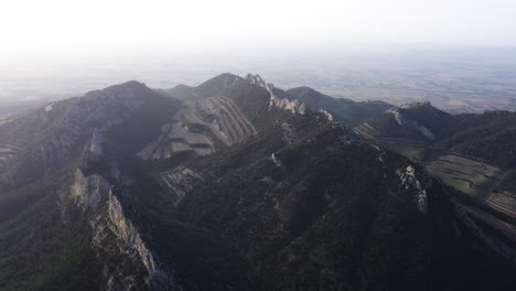 Dentelles-de-Montmirail-aerial-view-sunset-mountains-France-Vaucluse-limestone