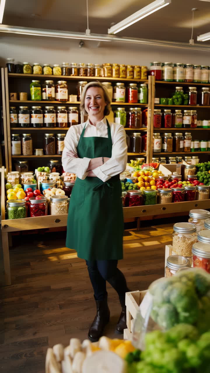 Woman Working and Arranging Products in a Bulk Food Store