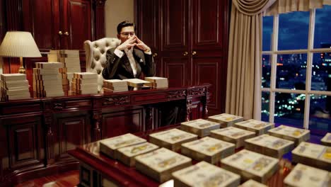 a rich businessman in his luxurious office