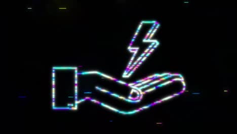 glitch relámpago en las manos. relámpago de trueno, experiencia en rayos. gráfico de movimiento