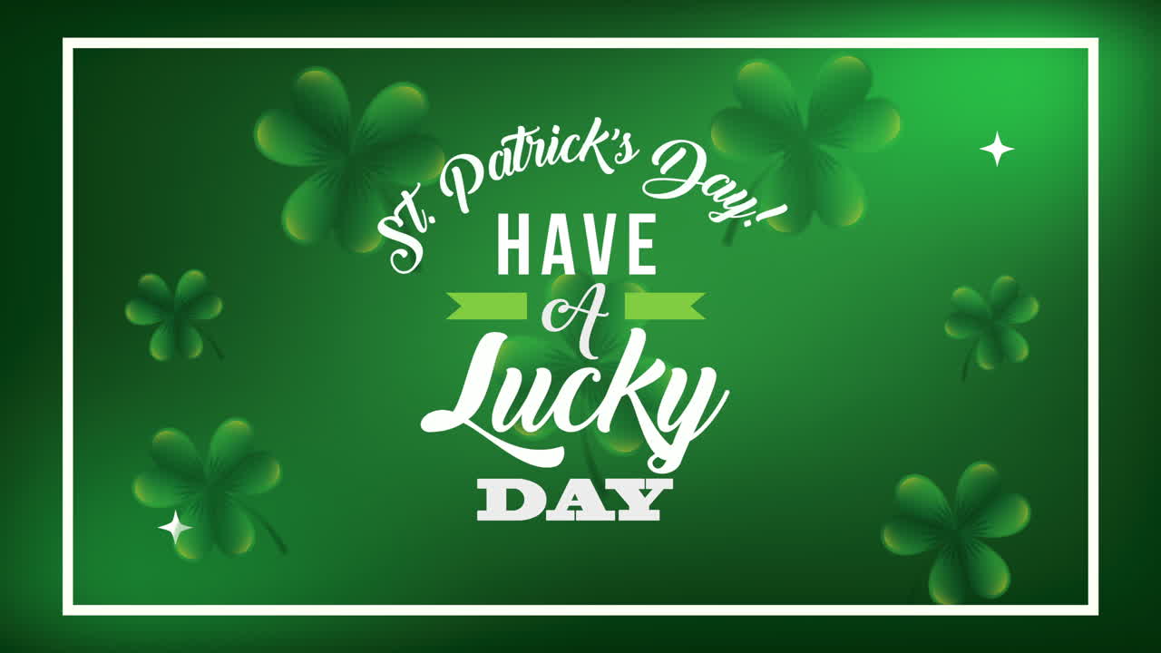 st patricks day animated card with lettering and clovers