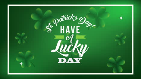 tarjeta animada del día de san patricio con letras y tréboles
