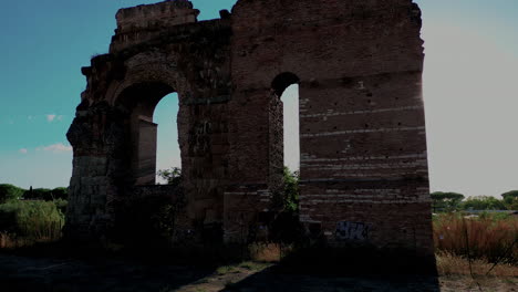 ruins in archaeological park of tor fiscale, rome in italy