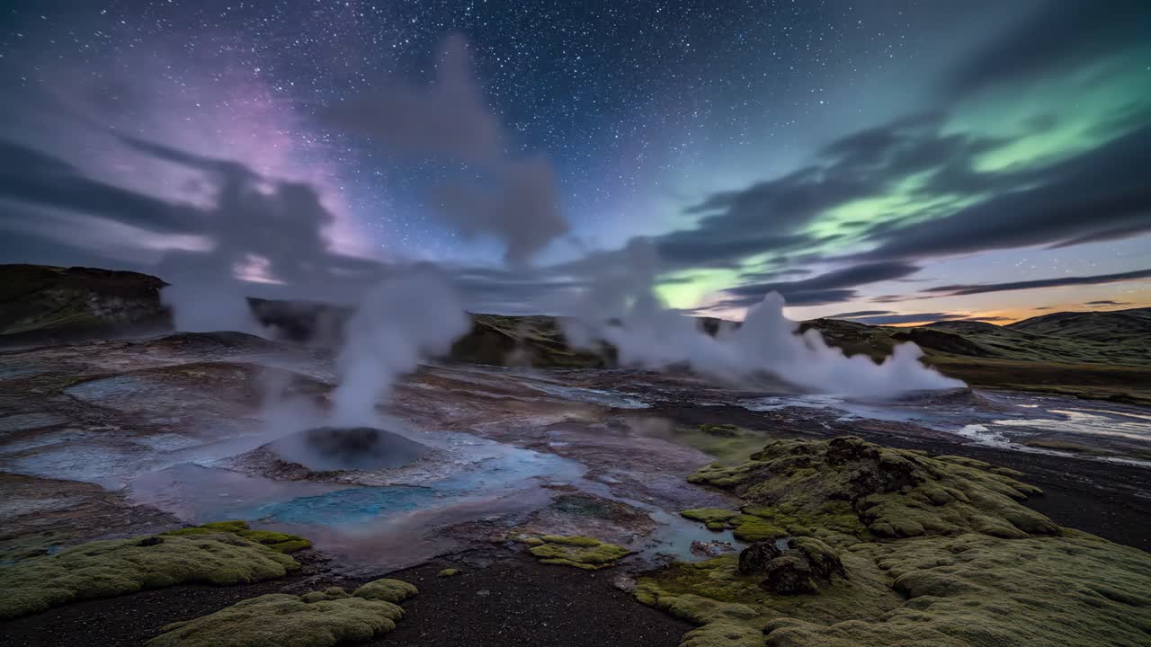 Geothermal Area with Steam and Moss