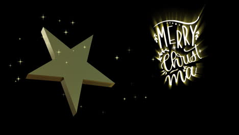 merry christmas and happy new year text with rotating gold star on black background