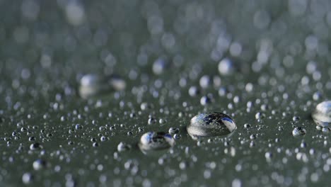 Micro-video-of-close-up-of-water-drops-with-copy-space-on-grey-background