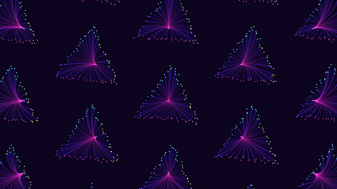 patrón de triángulos futuristas con brillos de neón y líneas en degradado negro