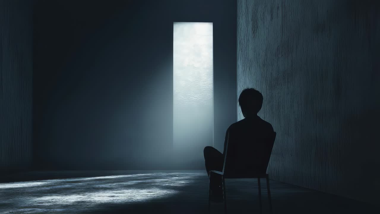 A Person Waiting by a Door in a Dark Room