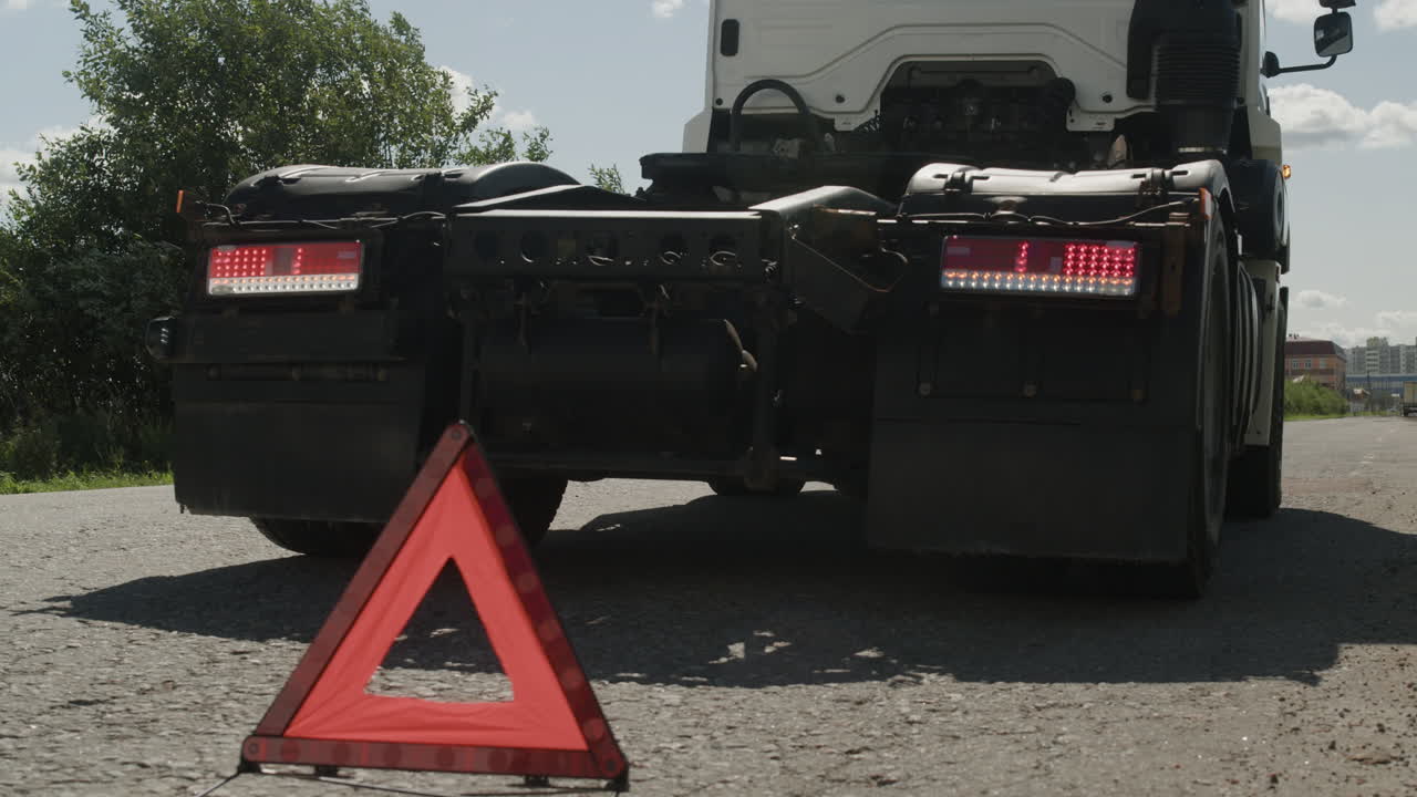 Truck breakdown with warning triangle