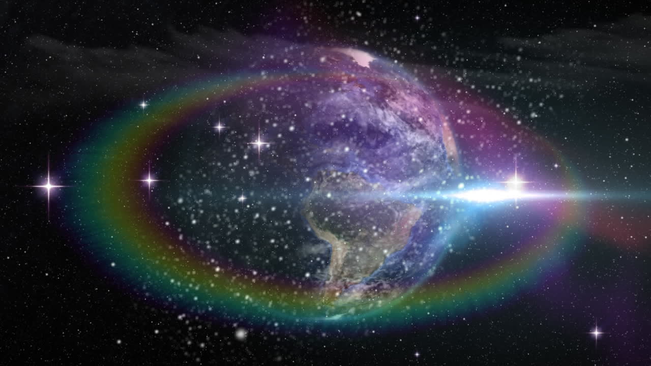 배경 에 있는 공간 에 비해 회전 하는 지구