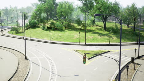 traffic intersection surrounded by greenery during daylight in a city park