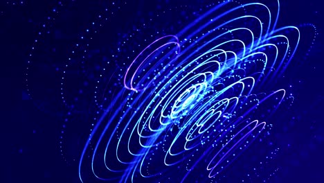 fondo de partículas de ciencia ficción en bucle de 4k, bokeh y efectos de luz. las partículas azules brillantes forman líneas, superficies, estructuras complejas en movimiento suave como en el micro-mundo o el espacio. estructuras circulares concéntricas