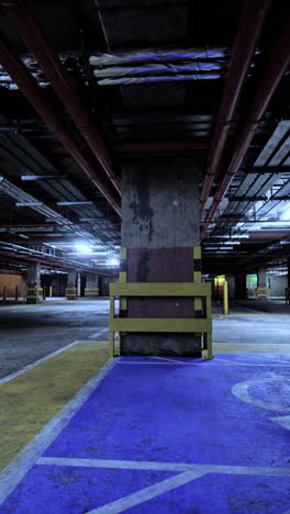 empty parking garage with blue parking space