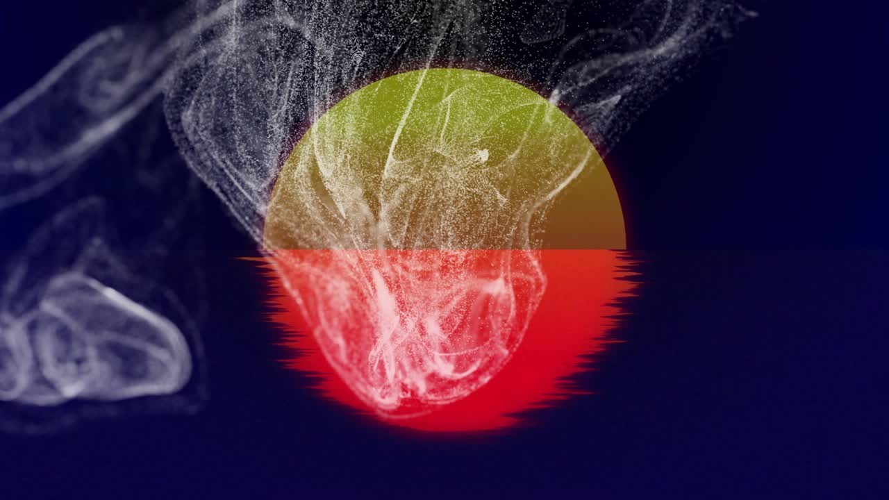 Descending meteor colliding with glowing orb over water, forming white plumes and shifting hues