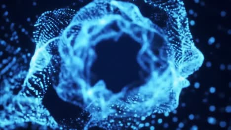 A mesmerizing exploration of digital gradients and dynamic patterns, featuring blue particles swirling into a vibrant vortex, evoking a sense of depth and motion.