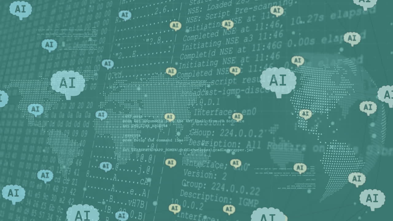 animation du traitement des données sur les connexions avec des icônes avec le globe