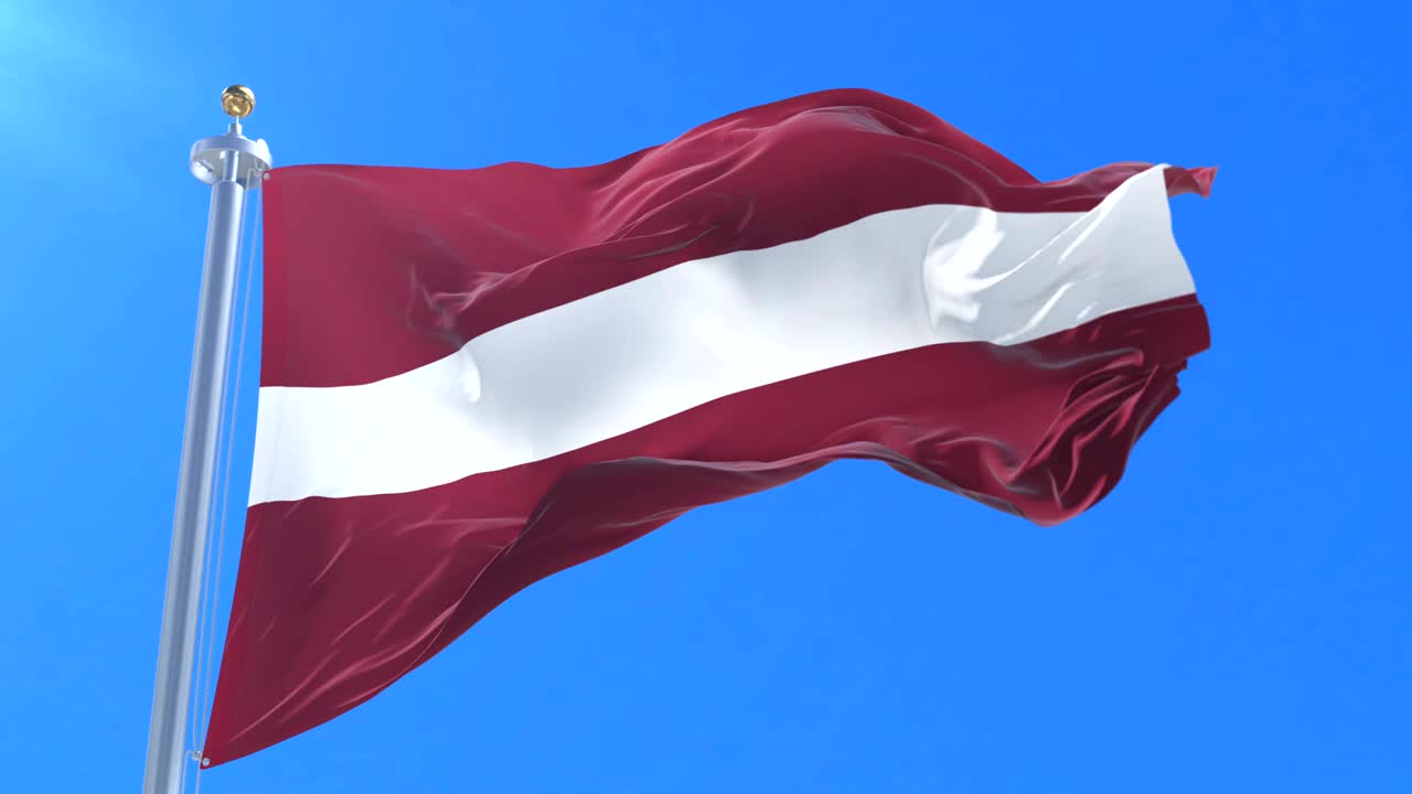 라트비아의 발이 바람에 흔들리고 푸른 하늘이 느리고 루프로