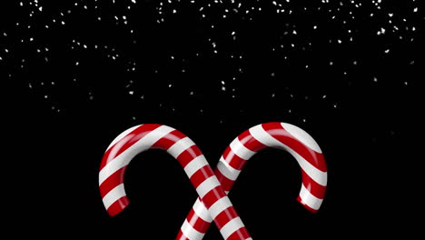 animation of candy cane over snow falling