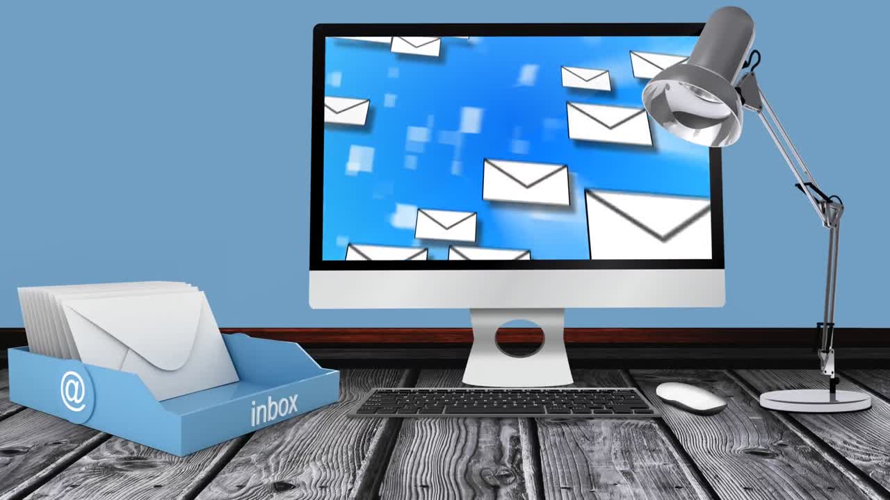 Digital animation of many message signs on the computer screen 4k