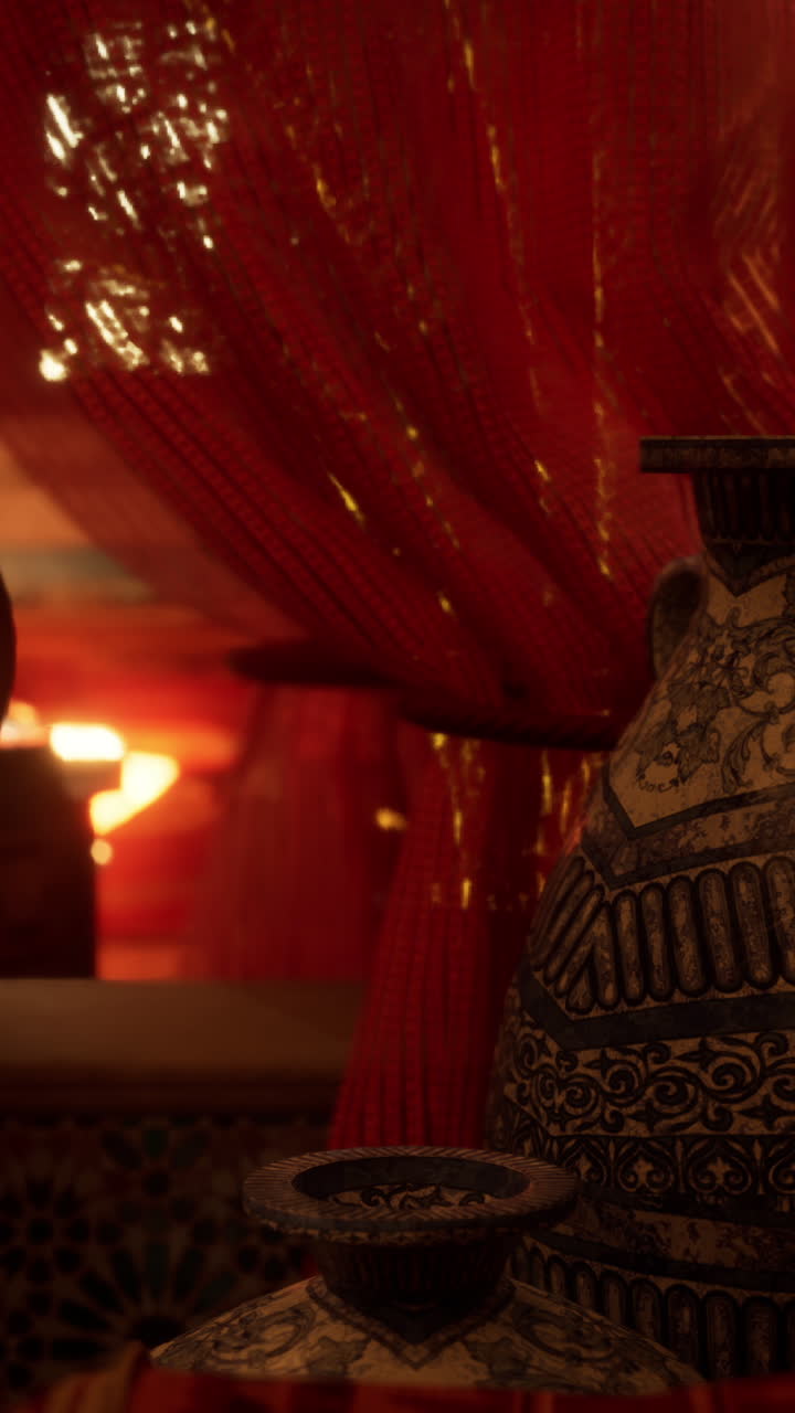 은 커튼과 장식용 도자기