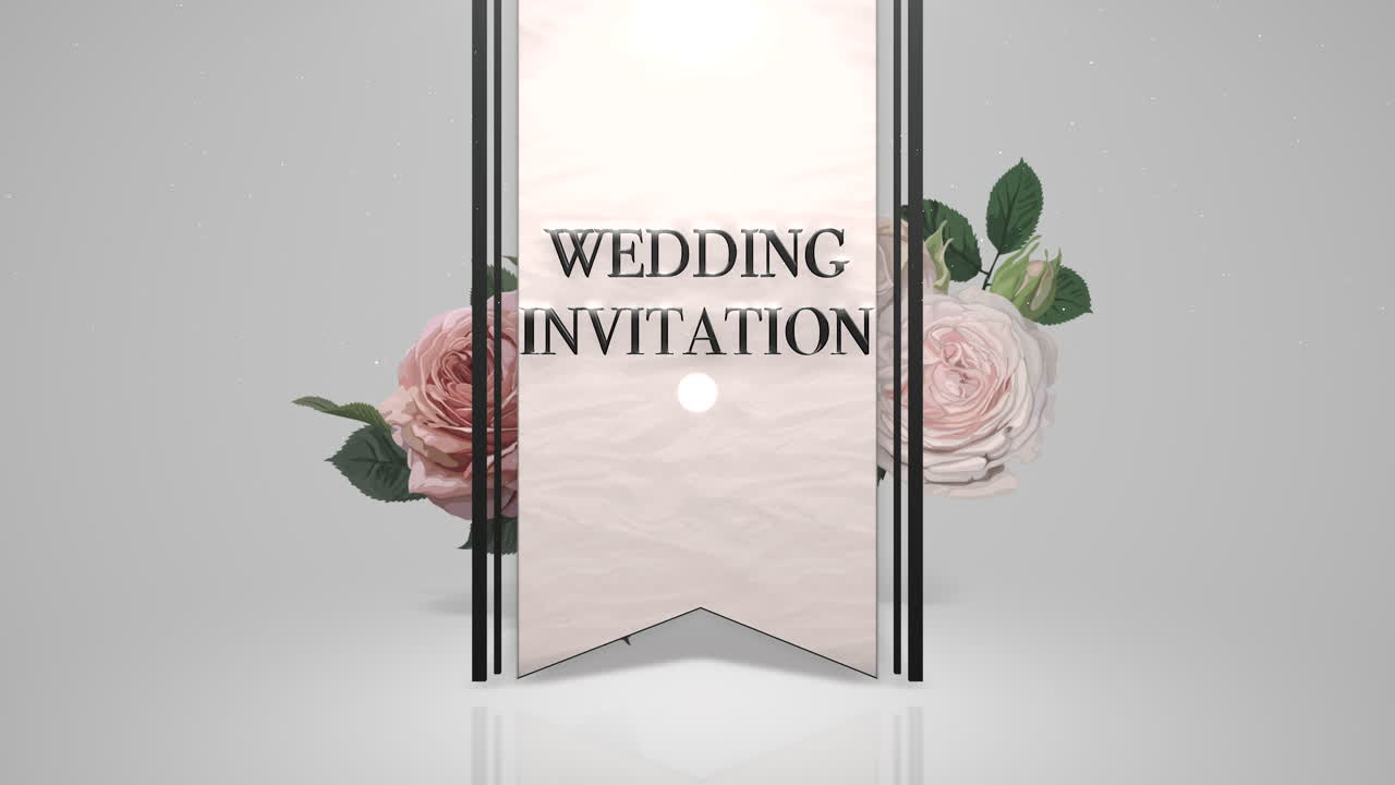 invitation de mariage avec fleurs roses vintage et cadre