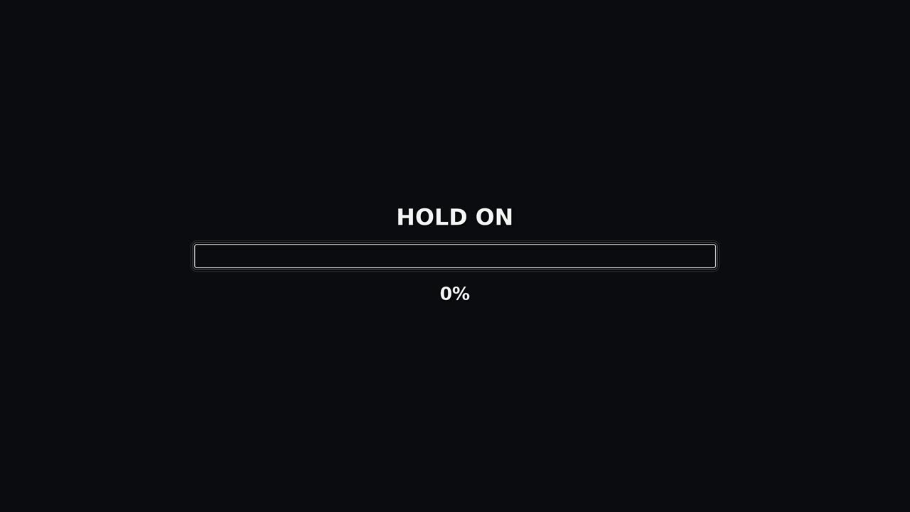 Progress bar animation displays the message hold on while filling up to one hundred percent. This animation indicates that a process is completing successfully in a video format